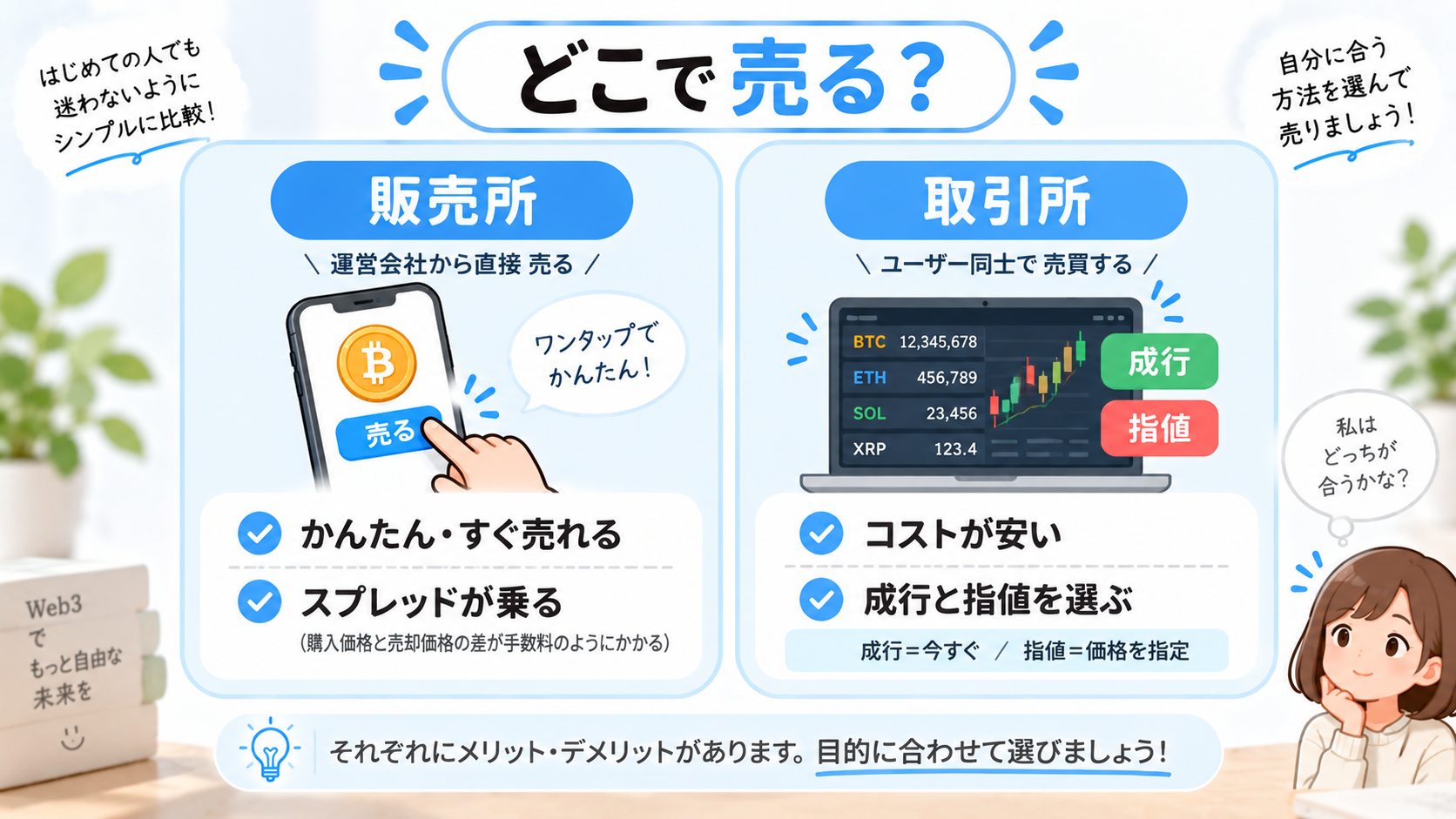 販売所と取引所での売り方のちがいを比べた図解